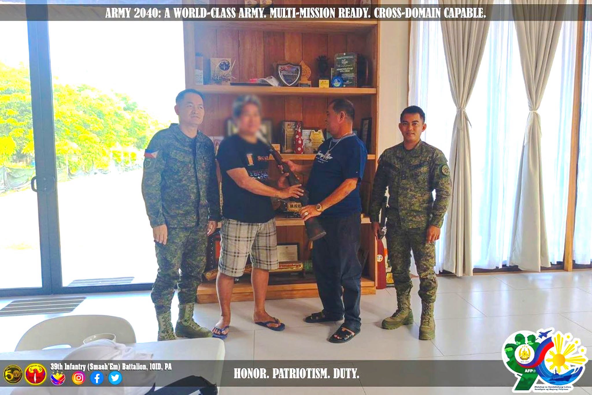 Former Guerrilla Front 51 Member Surrenders to Army in Davao del Sur, Turns Over M14 Rifle